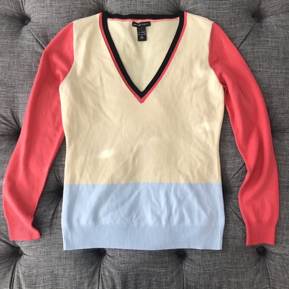 NY & CO Color Block V-Neck Sweater Small